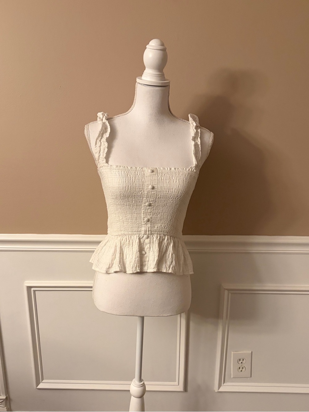 Honey Punch Cream Smocked Peplum Tank
